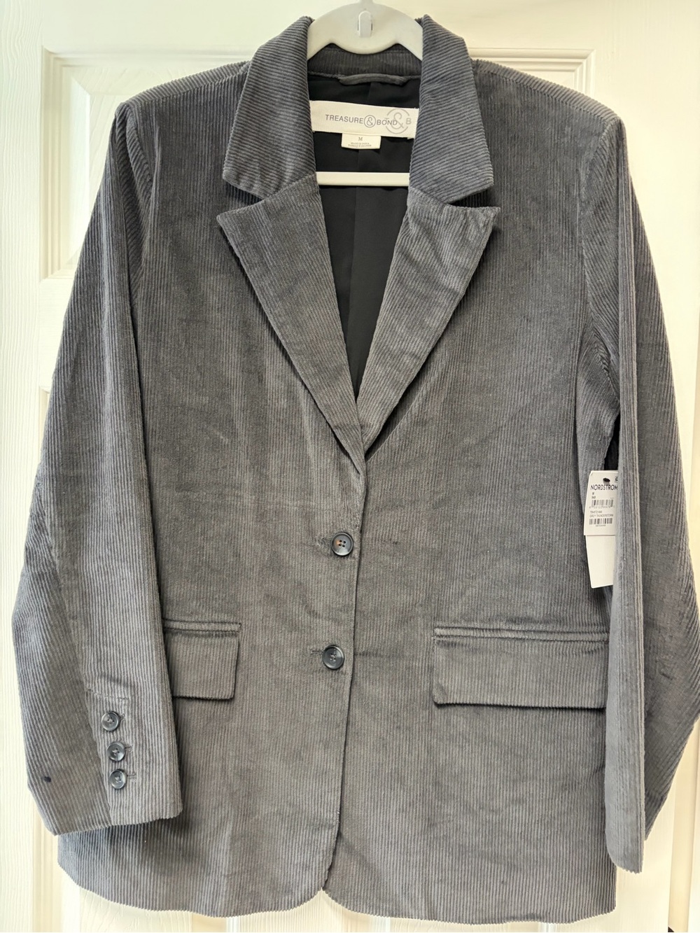 Treasure & Bond Women's Gray Corduroy Notch-Lapel Blazer Jacket